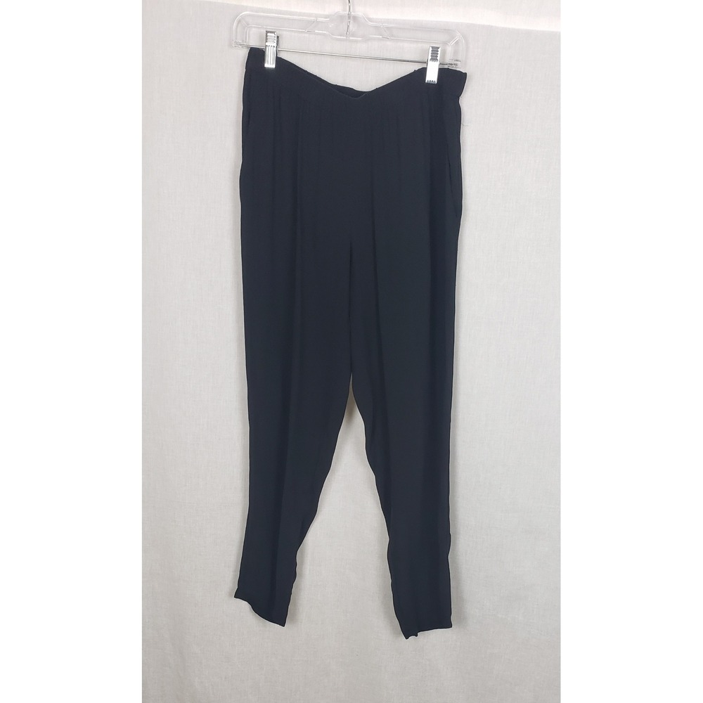 EILEEN FISHER Black 100% Silk Elastic Waist Trouser Pants PM Casual Quiet Luxury